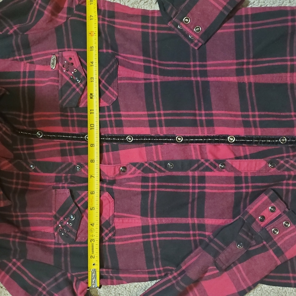 Harley Davidson Plaid Pearl Snap Embrodiered And Studded Shirt - Picture 6 of 12